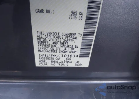 2020 Nissan Altima Platinum Intelligent Awd z USA, uszkodzony, nr VIN 1N4BL4FWXLC101834